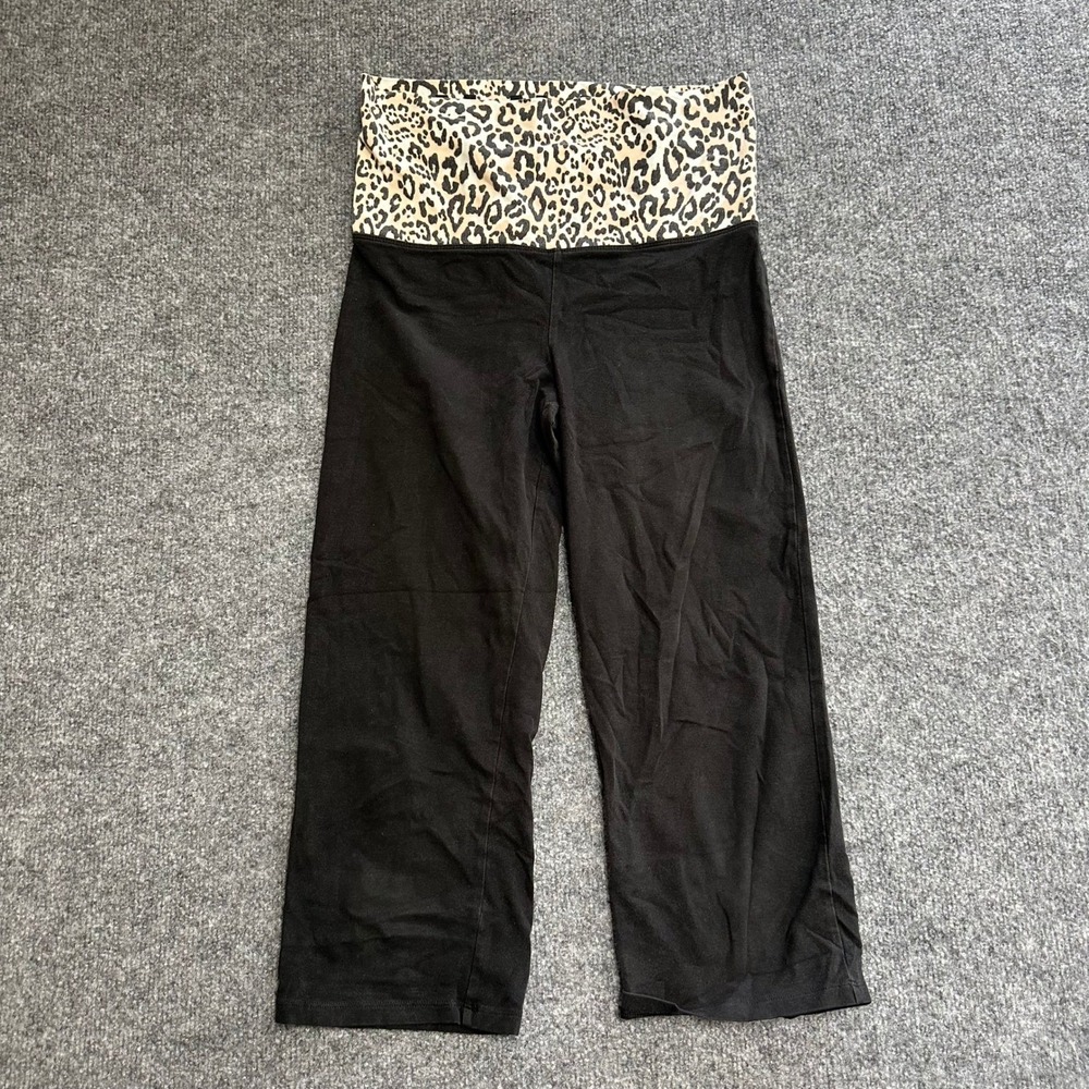 Pink Yoga Pants Womens Size S Black Leopard Print Foldover Crop Flare Leggings